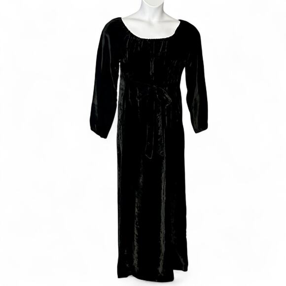 Vintage 90s HICO Crushed Velvet Maxi Dress Size 14 Off Shoulder Goth Boho Party - Picture 1 of 14